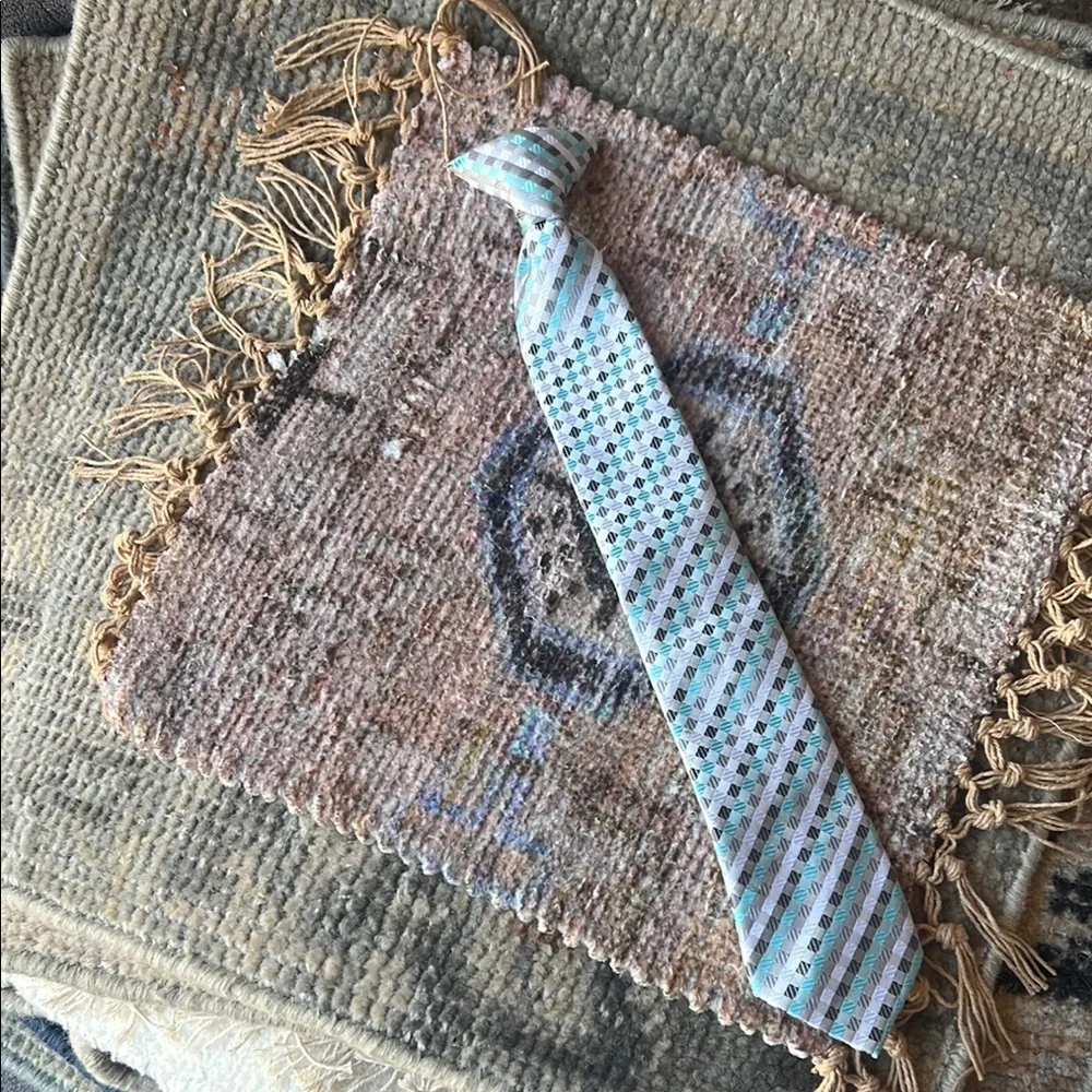 Vintage Kids Awesome Clip-on Tie - Blue, Grey and White